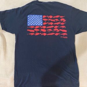 Men’s Columbia PFG navy blue, patriotic t-shirt.